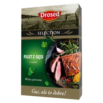 FILET Z PIERSI GĘSI WOLNO GOTOWANY Z SOSEM 420 G +30 G SOS ŻURAWINOWY DROSED