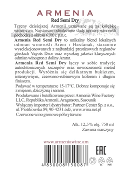 'Wino gronowe czerwone półwytrawne Armenia Yerev Semi Dry Red 0,75 L