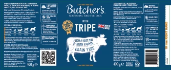 Butcher's Original Tripe, karma dla psa, ze żwaczem wołowym, pasztet, 400g