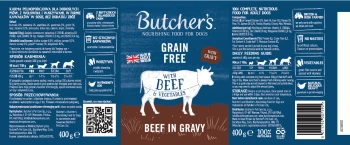Butcher's Original Beef in Gravy, karma dla psa, z wołowiną i warzywami, kawałki w sosie, 400g