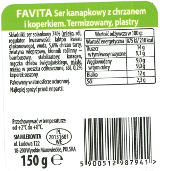 Mlekovita Favita Ser kanapkowy z chrzanem i koperkiem 150g