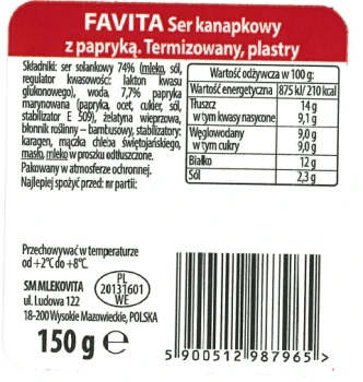 Mlekovita Favita Ser kanapkowy z papryką 150g