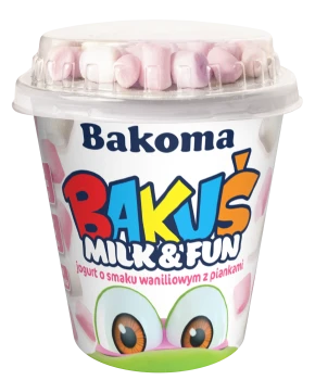 Bakuś Milk & Fun Jogurt o smaku waniliowym z piankami 128g