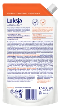 Luksja Creamy & Soft Kremowe mydło w płynie Brzoskwinia i Biała herbata 400 ml opakowanie uzupełniające