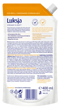 Luksja Creamy & Soft Kremowe mydło w płynie Jaśmin i Wanilia 400 ml opakowanie uzupełniające
