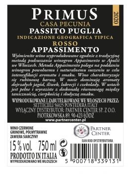 'Primus Passito Puglia Igt Rosso Appassimento 750Ml Czerwone Półwytrawne