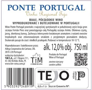 'Ponte Portugal Tejo Wino Białe Półsłodkie 750Ml