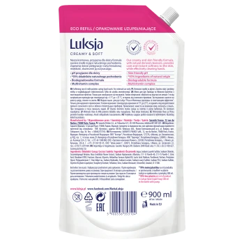 Luksja Creamy & Soft Kremowe mydło w płynie Róża i Proteiny mleka 900 ml opakowanie uzupełniające
