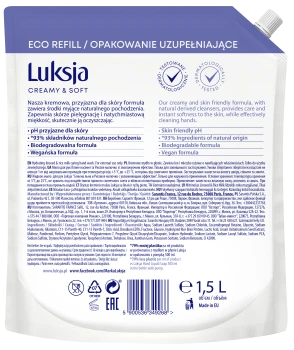 Luksja Creamy & Soft Kremowe mydło w płynie Len i Mleczko ryżowe 1500 ml opakowanie uzupełniające