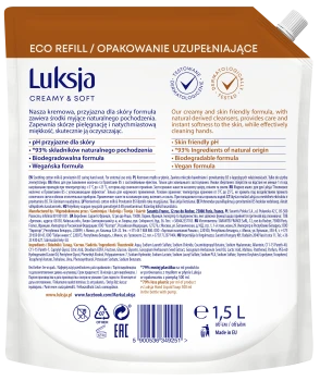 Luksja Creamy & Soft Kremowe mydło w płynie Mleczko Bawełniane i Prowitamina B5 1500 ml opakowanie uzupełniające