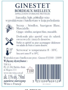 'Wino Ginestet Aoc Bordeaux B.PS. 750 ml