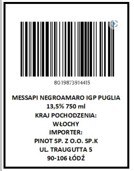 'Wino Messapi Negroamaro IGP Puglia C.W. 750 ml