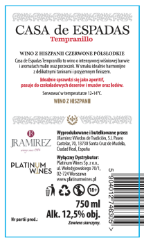 'Casa De Espadas Tempranillo Red Semi Sweet 12,5% 0,75L