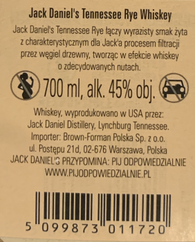 ' Jack Daniel's Tennessee Rye Whiskey 45% 700 ml