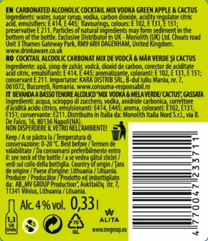 'gazowany koktajl alkoholowy MIX o smaku wódki, zielonego jabłka, kaktusa 0,33 l