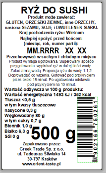 Ryż do sushi 500 g ORIENT TASTE