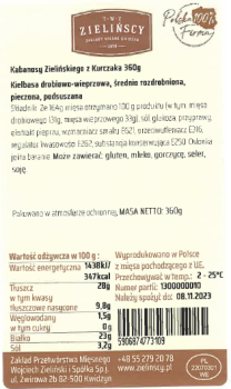 Kabanosy Zielińskiego z kurczaka 360 g Zielińscy