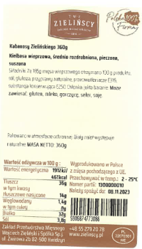 Kabanosy Zielińskiego wieprzowe 360 g Zielińscy