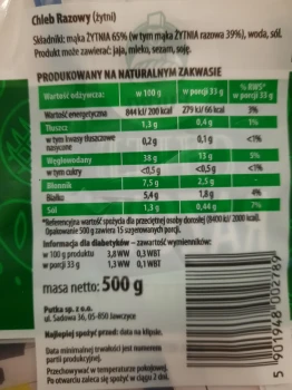 PUTKA CHLEB RAZOWY KROJONY 500G
