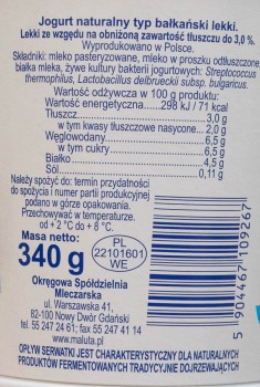 Maluta Jogurt typ Bałkański naturalny lekki 340 g