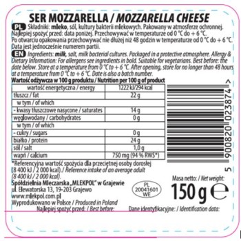 Mlekpol SER MOZZARELLA 150 g PLASTRY