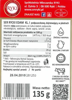 RYKI SER 135g/150g RYCKI EDAM plastry [10]