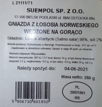 SUEMPOL ŁOSOŚ WĘDZONY NA GORĄCO 250g gniazdo