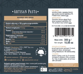Bartolini MAKARON 300g DURUM GNIAZDA NR 3 Z ALGAMI MORSKIMI  [10]