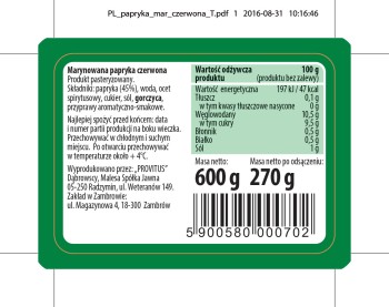 Provitus Marynowana papryka czerwona 600 g