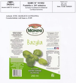 Monini OLIWA Z OLIWEK EX.VER.BAZYLIA  250ml [6]