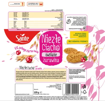 Sante Niezłe Ciacho Ciasteczka owsiane z żurawiną 135 g