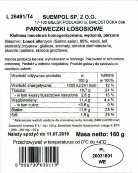 SUEMPOL PARÓWECZKI ŁOSOSIOWE 160g B/KONS.