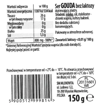 Mlekov.SER 150g bez laktozy GOUDA plastry  [12]