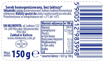 Mlekov.SEREK POLSKI hom.bez lakt.naturalny 150g