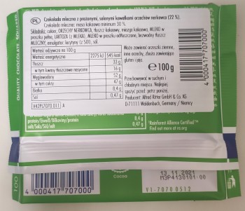 RITTER SPORT CZEK.100g ML. Z ORZECH. NERKOWCA  [12]
