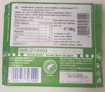 RITTER SPORT CZEK.100g ML. Z ORZECH. NERKOWCA  [12]
