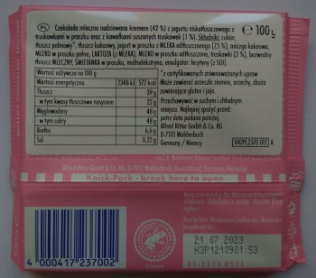 RITTER SPORT CZEK.100g ML.JOGURT TRUSKAWKA  [12]