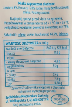 GOSTYŃ MLECZKO ZAGĘSZCZONE w tubie 150g naturalne[20]