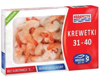 ABRAMCZYK Krewetki białe "duże", blanszowane, obrane, bez głowy, z ogonkiem, bez dodatków, 225g
