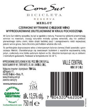 'Cono Sur Bicicleta Merlot Czerwone Wytrawne 750 ml