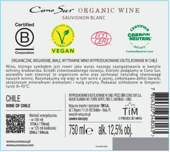 'Organic Sauvignon Blanc Cono Sur Białe Wytrawne 750 ml