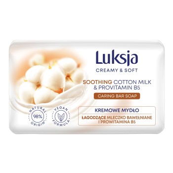Luksja Creamy & Soft Kremowe mydło w kostce Mleczko bawełniane i Prowitamina B5 90 g