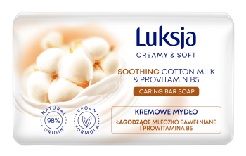 Luksja Creamy & Soft Kremowe mydło w kostce Mleczko bawełniane i Prowitamina B5 90 g