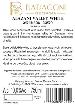 'BADAGONI Alazani Valley white semi sweet 750 ML