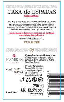 'Casa de Espadas Garnacha red semi dry 12,5% 0,75L