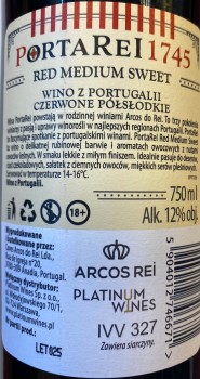 'Wino Porta REI 1745 czerwone półsłodkie 12% 750 ml