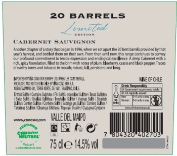 '20 Barrels Cabernet Sauvignon Cono Sur Czerwone Wytrawne 750 ml