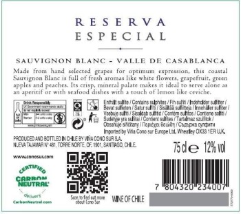 'Cono Sur Reserva Especial Sauvignon Blanc Białe Wytrawne 750 ml
