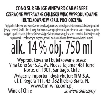 'Cono Sur Single Vineyard czerwone wytrawne 750 ml