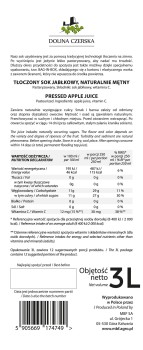Dolina Czerska 100% tłoczony sok jabłkowy słodki jonagold 3 l